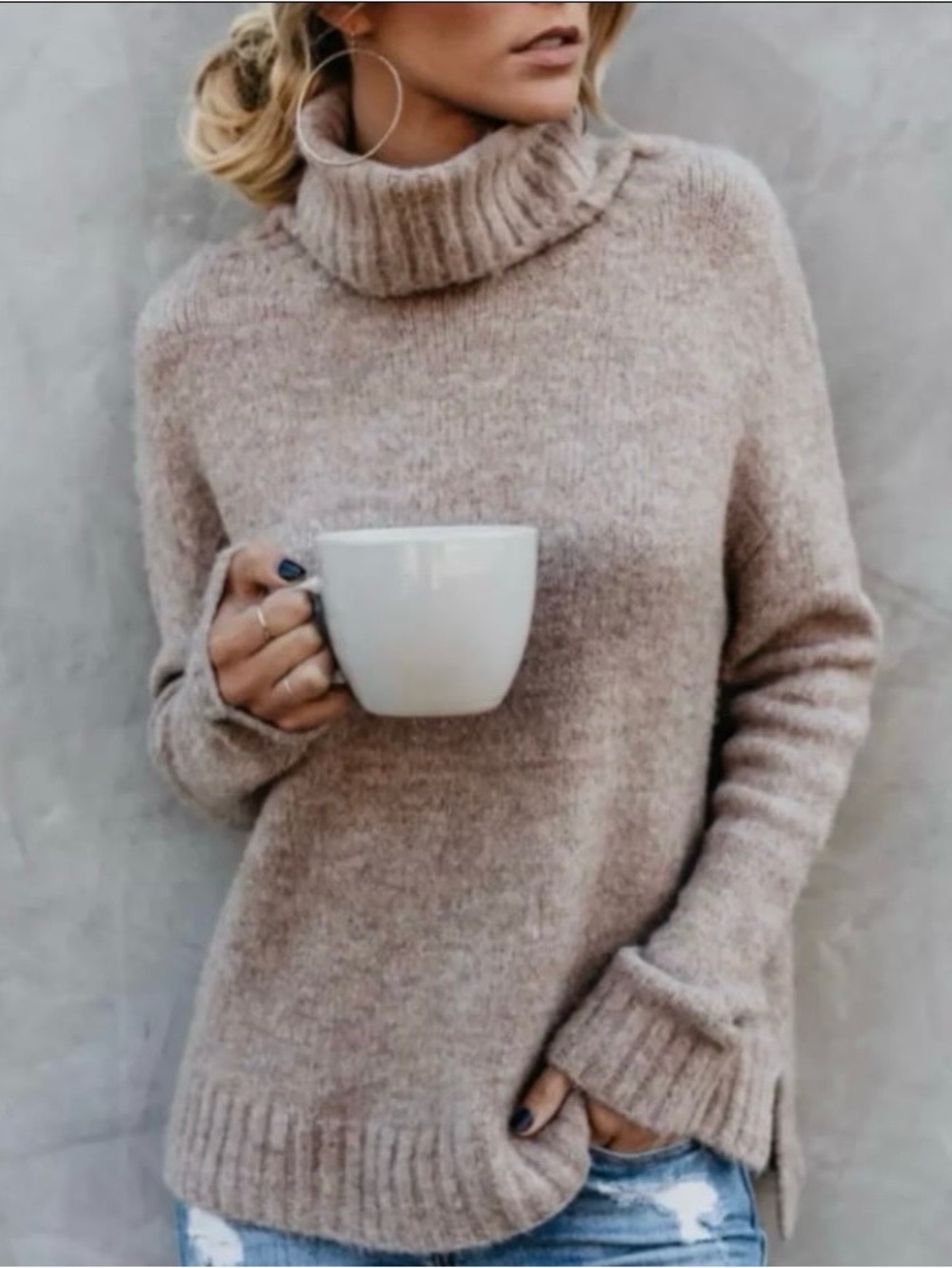 Vicki Henry turtleneck sweater tan brown cozy ribbed soft knit oatmeal